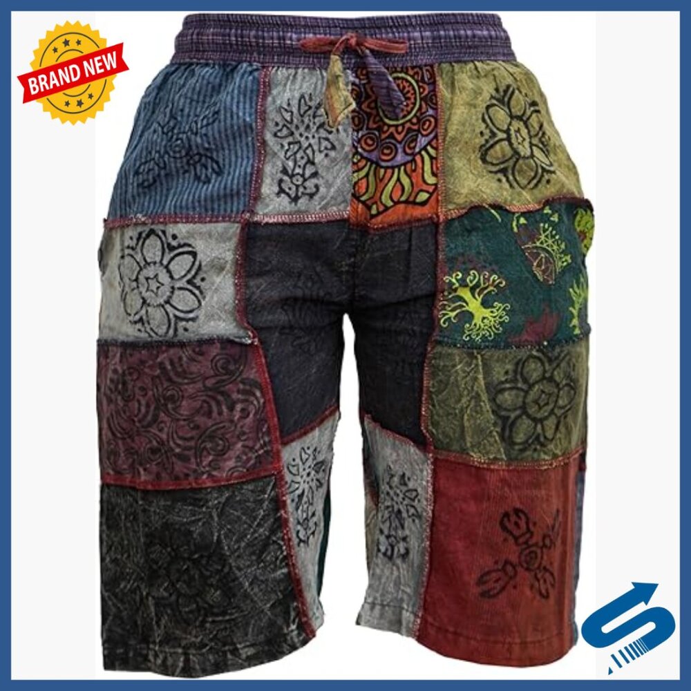 Cotton Patchwork Drawstring Elastic Waist Festiva… - image 1